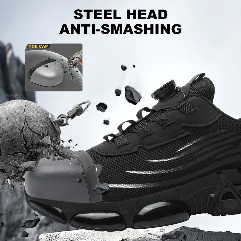 Men's Breathable Mesh Work Sneakers Durable Anti Slip Safety Shoes Steel Toe Protection Comfort Fit All Seasons Casual Striped Design Elastic Closure Non Slip EVA Sole