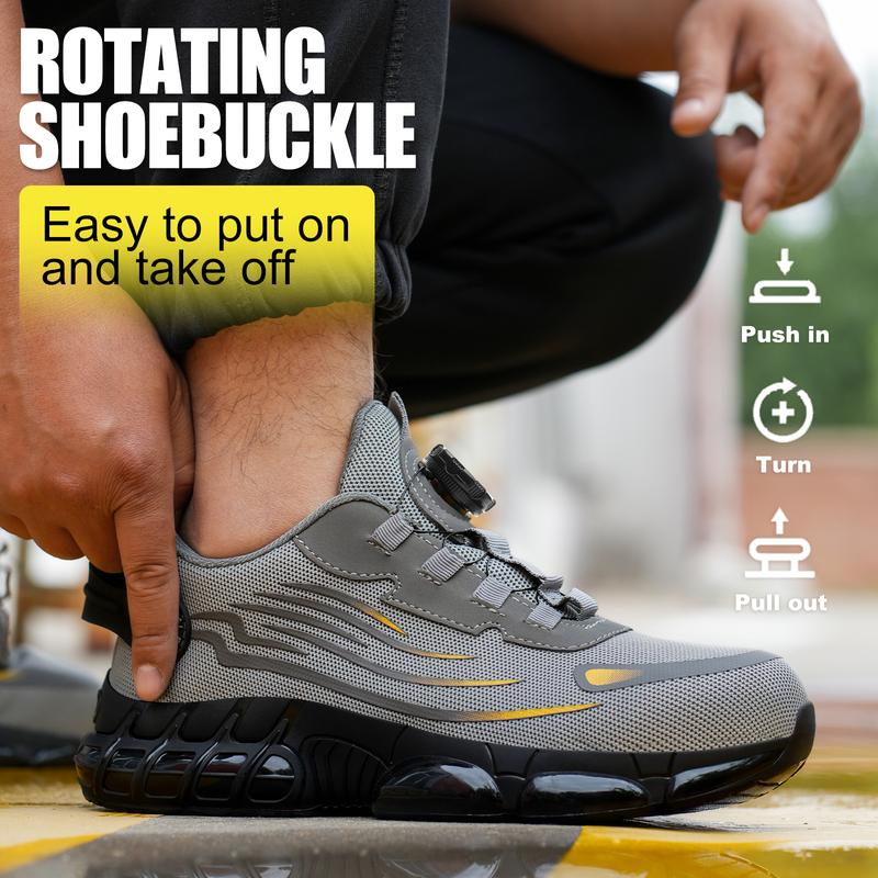 Men's Breathable Mesh Work Sneakers Durable Anti Slip Safety Shoes Steel Toe Protection Comfort Fit All Seasons Casual Striped Design Elastic Closure Non Slip EVA Sole