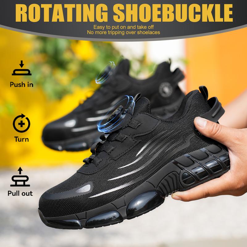 Men's Breathable Mesh Work Sneakers Durable Anti Slip Safety Shoes Steel Toe Protection Comfort Fit All Seasons Casual Striped Design Elastic Closure Non Slip EVA Sole
