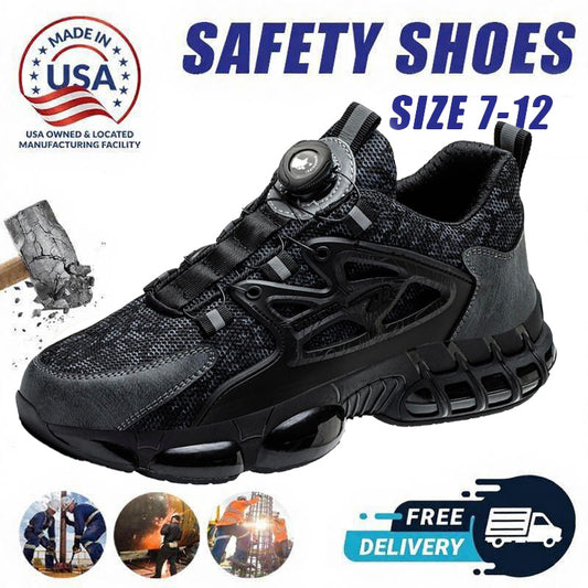 Men's Breathable Mesh Work Sneakers Durable Anti Slip Safety Shoes Steel Toe Protection Comfort Fit All Seasons Casual Striped Design Elastic Closure Non Slip EVA Sole