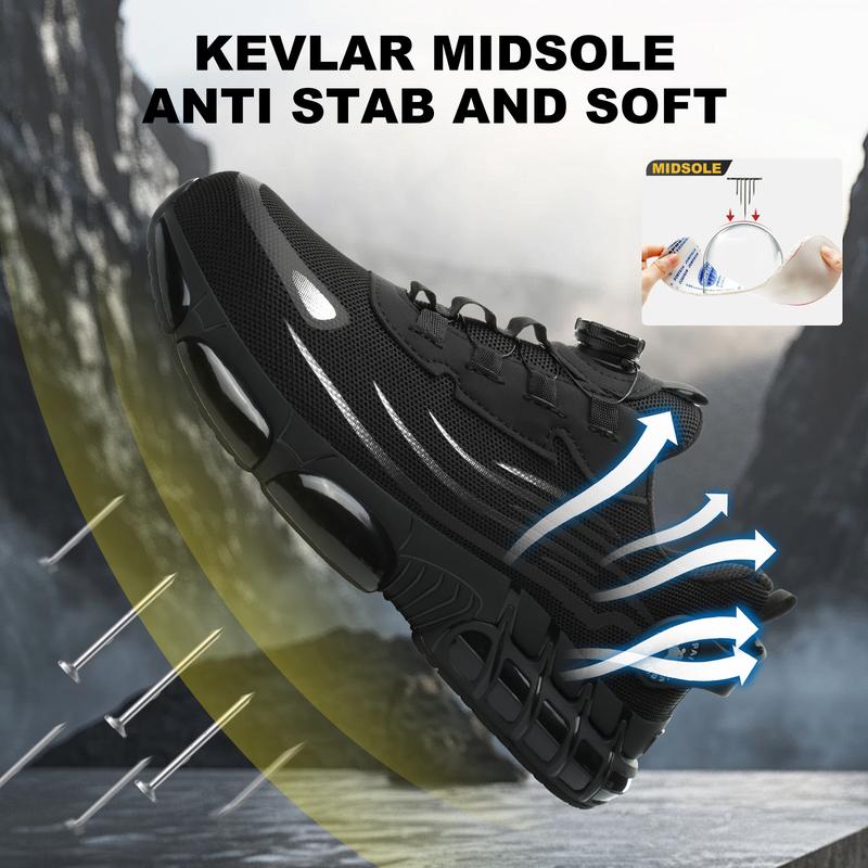 Men's Breathable Mesh Work Sneakers Durable Anti Slip Safety Shoes Steel Toe Protection Comfort Fit All Seasons Casual Striped Design Elastic Closure Non Slip EVA Sole