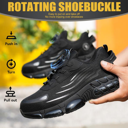 Men's Breathable Mesh Work Sneakers Durable Anti Slip Safety Shoes Steel Toe Protection Comfort Fit All Seasons Casual Striped Design Elastic Closure Non Slip EVA Sole