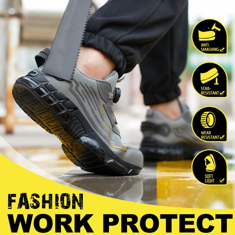 Men's Breathable Mesh Work Sneakers Durable Anti Slip Safety Shoes Steel Toe Protection Comfort Fit All Seasons Casual Striped Design Elastic Closure Non Slip EVA Sole